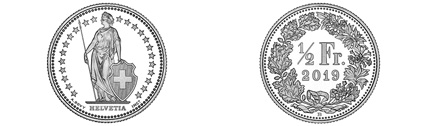 Vorder- und Rückseite einer 50-Rappen Münze