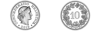Vorder- und Rückseite einer 10-Rappen Münze