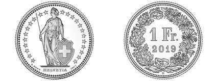 Vorder- und Rückseite einer 1-Franken Münze