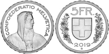Vorder- und Rückseite einer 5-Franken Münze
